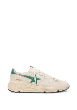 Golden Goose Running Sole in cream nylon and leather with green leather star sneakers - White