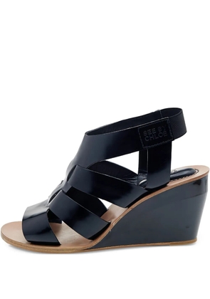 See By Chloé Vintage pre-owned 80mm patent-finish wedge sandals - Black