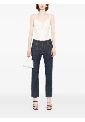 DSQUARED2 whiskered logo-tag jeans - Blue