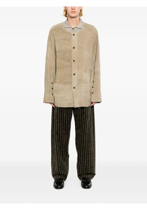 Ziggy Chen patchwork collarless shirt - Neutrals