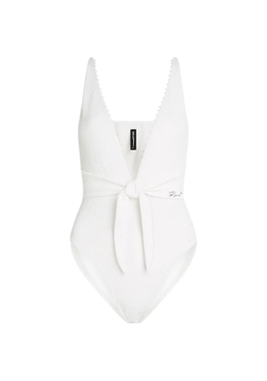Karl Lagerfeld pearl-embellished tie-front swimsuit - White