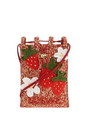 LOEWE strawberry-embellishment raffia crossbody bag - Red