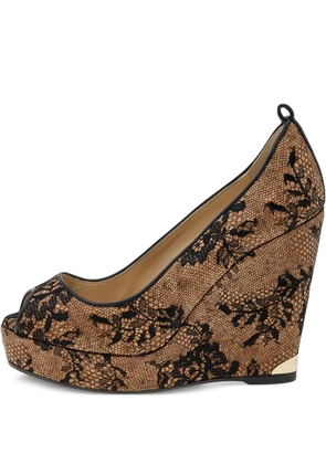 Jimmy Choo Pre-Owned 10mm lace wedge pumps - Neutrals