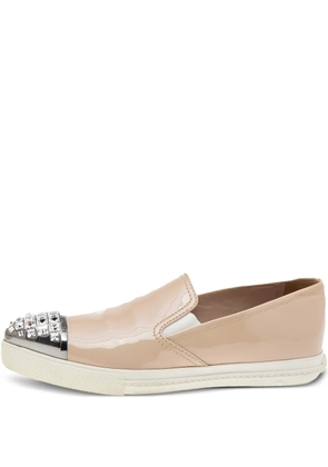Miu Miu Pre-Owned crystal-embellished slip-on sneakers - Neutrals