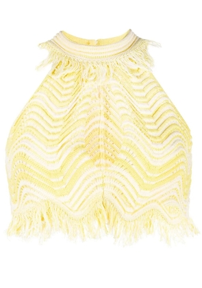 Genny fringe-detail knitted cropped top - Yellow