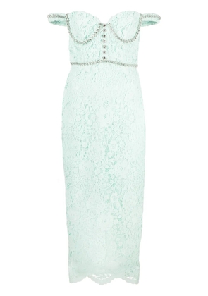 Self-Portrait off-shoulder lace midi dress - Green