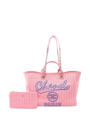 CHANEL Pre-Owned 2021-2026 Large Canvas Pinstriped Deauville tote bag - Pink