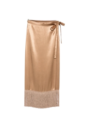 THE NINA STUDIO fringe-trim wrap skirt - Neutrals