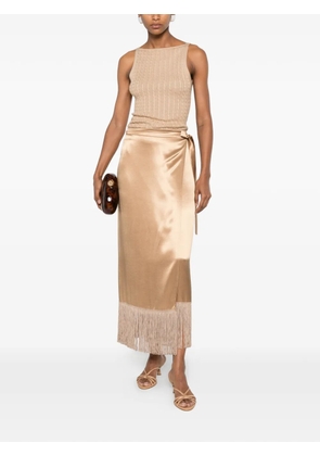 THE NINA STUDIO fringe-trim wrap skirt - Neutrals