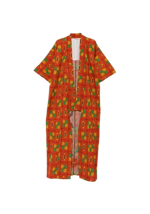 A.N.G.E.L.O. Vintage Upcycling geometric-print floral-appliqué kimono - Orange