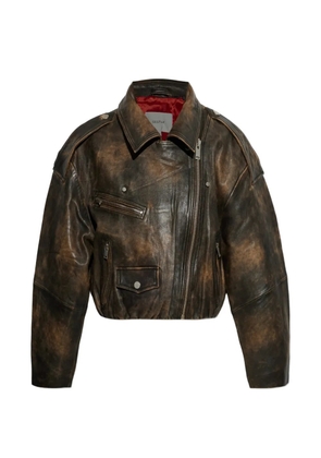 Gestuz Diana asymmetric-zip leather jacket - Brown