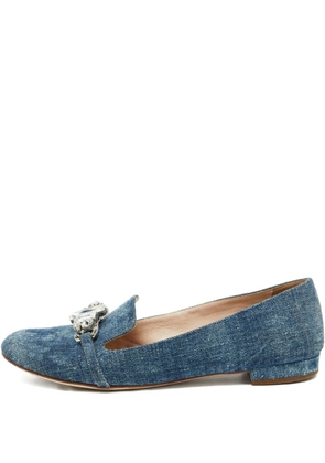 Miu Miu Pre-Owned crystal-embellishment denim loafers - Blue