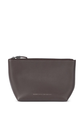 Brunello Cucinelli calfskin pouch with shiny zipper pull - Brown