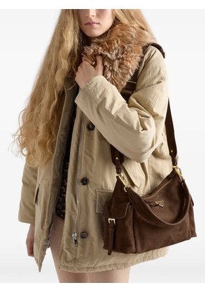 Prada large Explore suede-leather shoulder bag - Brown