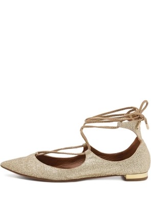 Aquazzura pre-owned glitter-embellished flat pumps - Gold