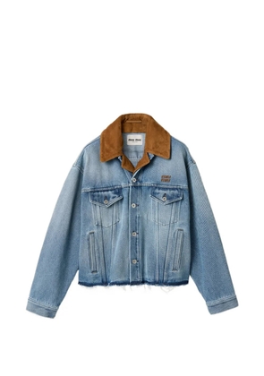 Miu Miu washed denim and suede blouson jacket - Blue