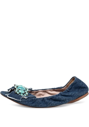 Miu Miu Pre-Owned denim crystal-bow flats - Blue