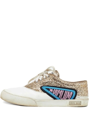 Miu Miu Pre-Owned glitter-panelled sneakers - White