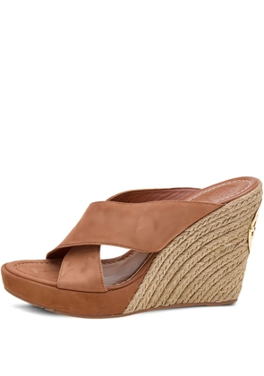 Tory Burch pre-owned 120mm Bailey cross-strap wedge espadrilles - Brown