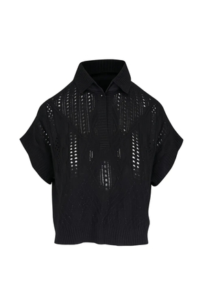 D.Exterior pointelle-knit short-sleeve sweater - Black