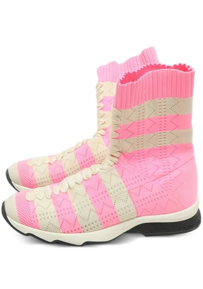 Fendi Pre-Owned Knit striped boots - Pink