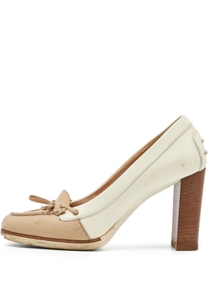 Tod's Vintage Pre-owned 95mm block-heeled leather loafers - Neutrals