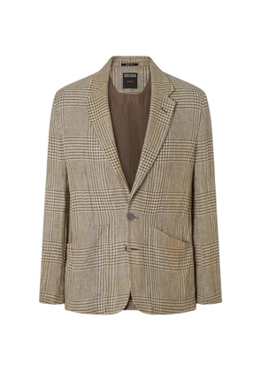 Zegna crossover-check single-breasted linen blazer - Neutrals