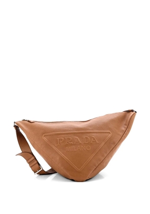 Prada Pre-Owned Triangle Logo Zip Messenger Leather Large crossbody bag - Brown