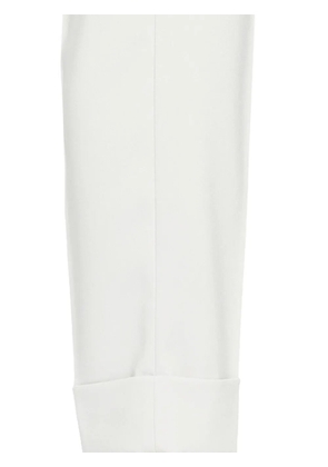 D.Exterior elasticated-waistband turned-up-cuffs trousers - White