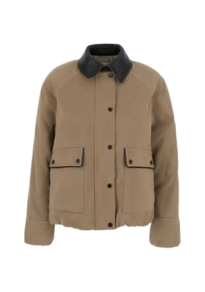 Brunello Cucinelli faux-leather collar panelled jacket - Neutrals