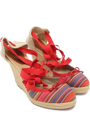 Christian Louboutin Pre-Owned Caron Plato striped canvas wedge-heel sandals - Neutrals