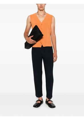 Homme Plissé Issey Miyake plissé-effect V-neck sweater - Orange
