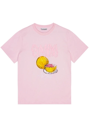 GANNI logo appliqué graphic print t-shirt - Pink