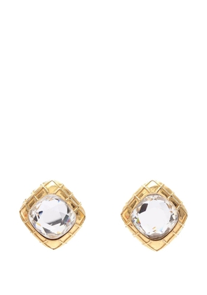 CHANEL Pre-Owned 1970-1980 CC Gold Plated Quilted Diamond Strass Clip On Earrings costume earrings