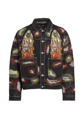 Who Decides War x Ev Bravado all-over embroidery trucker jacket - Black