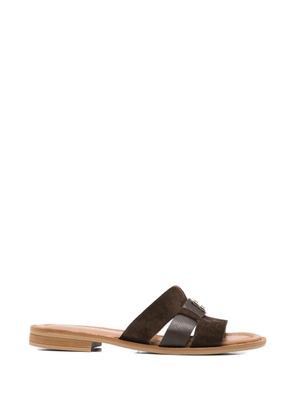 SERGIO MORETTI FIRENZE logo-plaque suede slippers - Brown