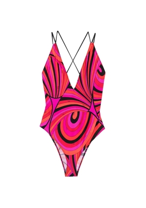 PUCCI Iride-print V-neck swimsuit - Pink