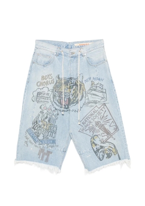 SECND SLF graphic-print raw-cut shorts - Blue