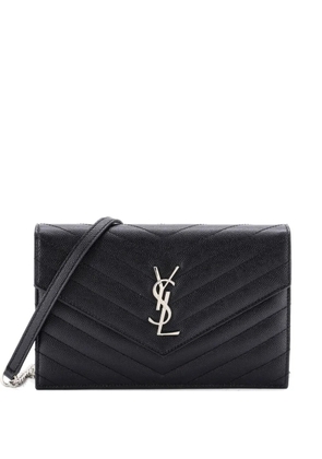 Saint Laurent Pre-Owned Classic Monogram Wallet on Chain Matelasse Chevron Leather Small crossbody bag - Black