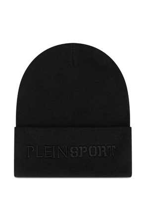 Plein Sport embroidered-logo ribbed beanie hat - Black