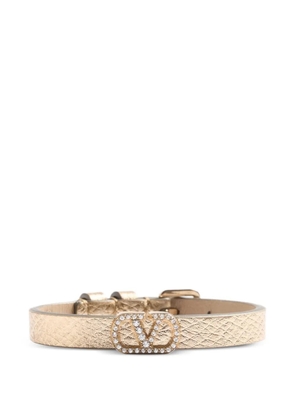 Valentino Garavani VLogo Signature bracelet in laminated leather and Swarovski® crystals - Gold