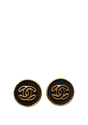 CHANEL Pre-Owned 2003 CC Gold Plated and Leather Round Bullet Back Earrings costume earrings - Black