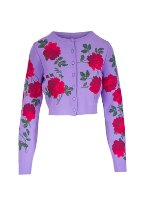 Carolina Herrera rose-jacquard cropped cardigan - Purple