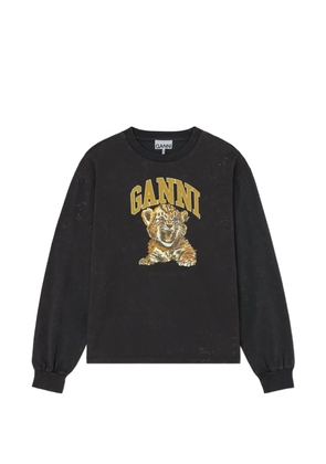 GANNI tiger-print long-sleeve T-shirt - Black