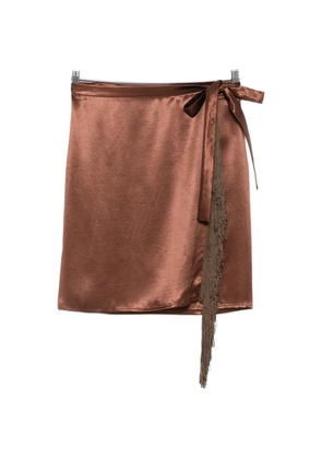 THE NINA STUDIO fringe-trim wrap skirt - Brown