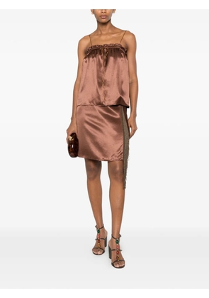 THE NINA STUDIO fringe-trim wrap skirt - Brown