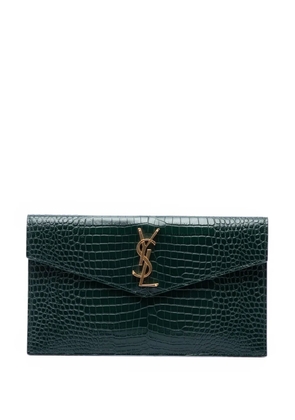 Saint Laurent Pre-Owned 2019 Croc Embossed Leather Uptown Pouch clutch bag - Black