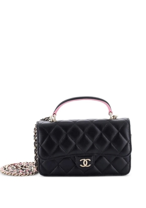CHANEL Pre-Owned Classic Top Handle Flap Phone Holder with Chain Quilted Lambskin crossbody bag - Black