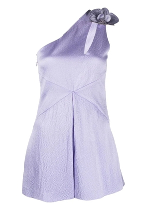 Genny floral-appliqué one-shoulder playsuit - Purple