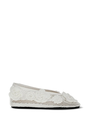 GANNI Jenny flower-embellished mesh ballet flats - White